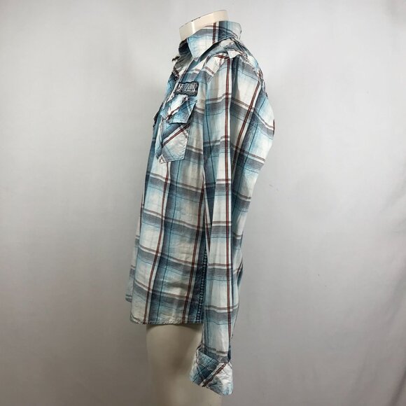 AFFLICTION - MEN'S MEDIUM  MULTICOLOR PLAID LONG SLEEVE SNAP COLLARED SHIRT - Picture 2 of 5